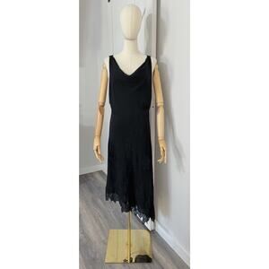 Vintage Y2K Eureka Size XL Black Beaded Asymmetrical Hem Slip Dress Grunge Fairy